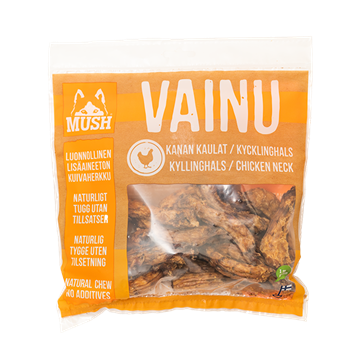 Køb på shop.mush.dk // MUSH VAINU Kyllingehalse i pose 1 stk. af 220g (Rabat ved: 6 Stk.)